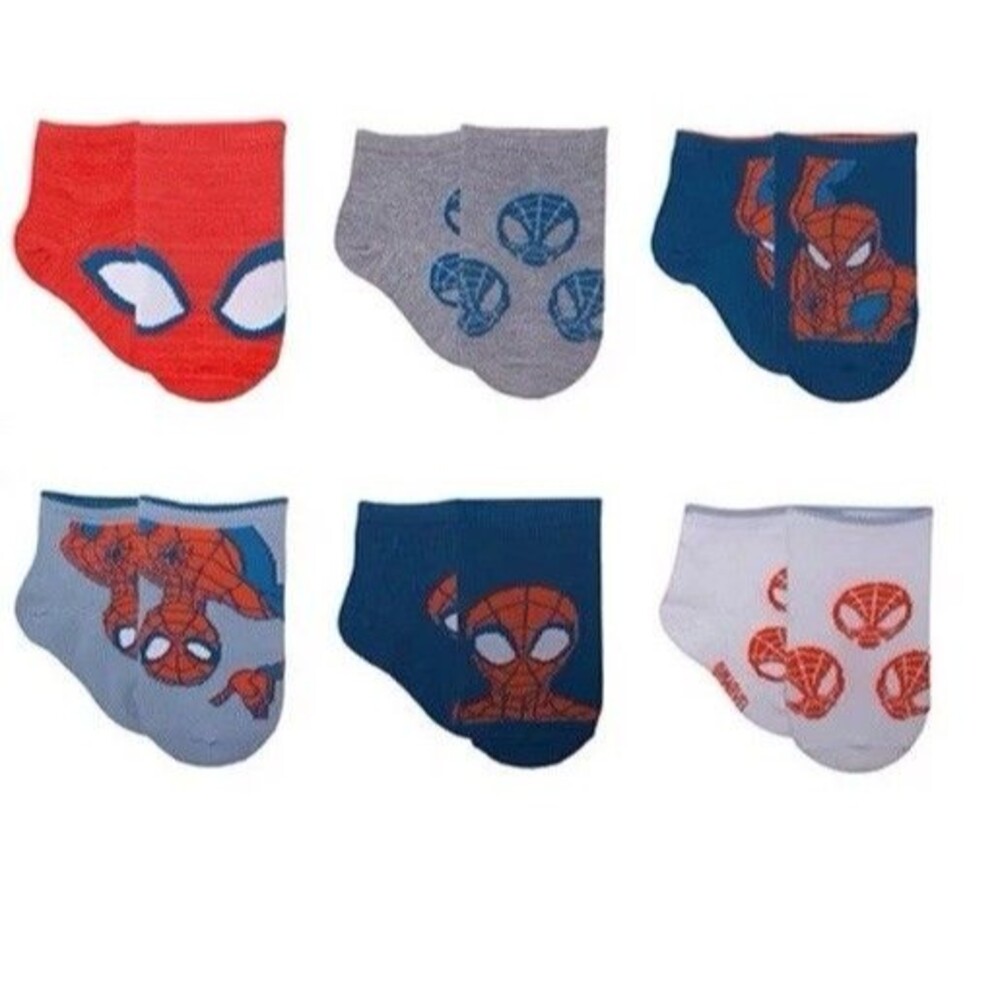 Toddler SPIDER-MAN Ankle Socks Boys 6-Pack Size 2T-4T (Shoe Size Toddler4-7) NEW